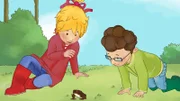 Conni und Simon haben eine Kröte entdeckt.