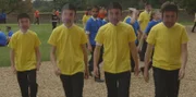 LINCOLNSHIRE, U.K. - Volunteers with "Eric" face masks during the self determinism demo.â€¨â€¨(photo credit:  National Geographic Channels/Robin Fox)