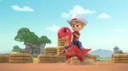 Jon will um jeden Preis verhindern, dass Klara den Wettbewerb gewinnt. Die Dino-Ranchers und das Tinhorn-Trio sind gleich auf. Jetzt entscheidet der Hindernislauf, wer der Sieger sein wird.