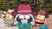 Ollie und Moon mit Waschbär