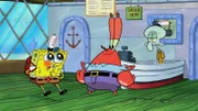 L-r: SpongeBob SquarePants, Eugene H. Krabs, Squidward J. Q. Tentacles
