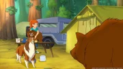 Zoé und Lassie in Gefahr. Die Bärenmutter möchte ihr Junges zurück.