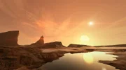 Landschaft auf "Exoplanet Proxima centauri b" (Computergrafik): Ein Exoplanet, auf dem es Wasser geben könnte.
