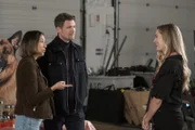 L-R: Sarah (MAYKO NGUYEN) and Charlie (JOHN REARDON) speak to Melissa (BRITTANY BRISTOW)