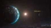 On the journey to 61 Cygni, the graphic shows the actual distance from the Earth to the Moon - 238,855 miles.