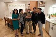 Nate and Jeremiah are in the newly renovated kitchen with Jean and Shawn McCabe, along with their daughter Megan McCabe and her son Fynix.
