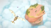 Die Dino Rancher schaffen es nicht mehr viel länger in die Pedale zu treten, um die Flugmaschine in der Luft zu halten. Sie müssen oben auf dem Berg notlanden und stecken nun dort fest.