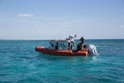 Eric Schmitt getting ready to dive in into the Caribbean Ocean.