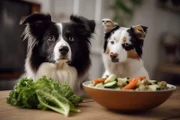 Hunde vor Gemüse. Können Hunde vegan gefüttert werden?