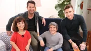 Nate and Jeremiah are in the pre-renovated living room with Mark and Heather Povinelli.