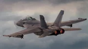 Jet Fighter taking off with afterburner