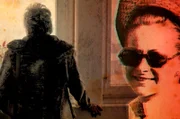 Silhouette vor dem Fenster, Frau mit Sonnenbrille, Bildcollage