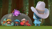 Die Dino Rancher sind hinter Rumsie her, der samt der Hut-Trophäe von Pa fortgelaufen ist. Doch Rumsie ist einfach zu schnell und die Dino Rancher zu laut.
