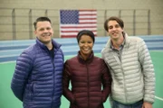 MANCHESTER, UNITED KINGDOM - Paul, Marcia and Alejandro stand together on the race track after Demo 3 where they have learned about the expanding universe.