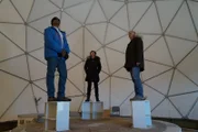MOUNT LEMMON, ARIZ. - Norman, Marisol and Paul standing inside the observatory at Mount Lemmon as part of their final demo. They visited Mount Lemmon due to the height of the observatory in order for them to experiment with atomic clocks.