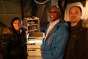 MOUNT LEMMON, ARIZ. - Marisol, Normal and Paul standing with the atomic clock used in the final demo to look at time travel.