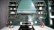 Aubrey creates a dining area with shelves and benches with additional storage space.