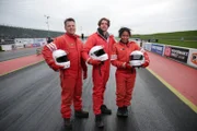 WELLINGBOROUGH, UNITED KINGDOM - Paul, Alejandro and Marcia wearing their racing kit at Santa Pod after Demo 2. They have been drag racing to look at the Doppler effect and how sound and light waves are similar.