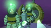 Müssen eine ganz besondere Lieferung auf einen ganz besonderen Planeten, auf dem ein wilder Bandenkrieg tobt, ausliefern: Leela (l.), Fry (r.) und Bender (M.) ...