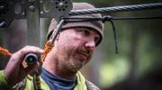 Dustin Hurt about to take the zip line with James back to camp.
