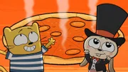 Ollie und Zaubererhase Merlin träumen von Pizza.