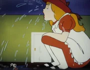 Alice ist so unglücklich über ihre riesenhafte Größe, dass sie weint und weint und nicht mehr aufhören kann.