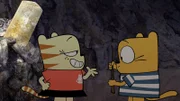 Moon und Ollie suchen in der Höhle des Zauberers Merlin nach einem Zauberstab.
