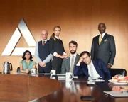 L-R: Grace (Aparna Nancherla), John (Adam Lustick), Kate (Anne Dudek), Matt (Matt Ingebretson), Jake (Jake Weisman), Christian DeVille (Lance Reddick).