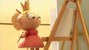 Die Prinzessin gibt sich zum ersten Mal Mühe und will eine schöne Kuh malen.
