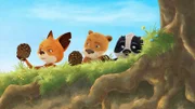 Als Opa Fuchs von einem Hund verfolgt wird, bewerfen ihn die Kinder mit Kiefernzapfen.