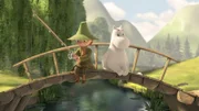 Mumintroll (re.) und Snufkin (li.) beenden den aufregenden Tag beim Angeln.