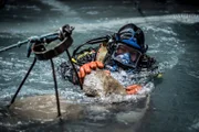 James Hamm loading boulder into basket whilst diving.