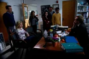 L-R: Phil (Ty Burrell), Claire (Julie Bowen), Nina Patel (Anjali Bhimani), Alex (Ariel Winter), Vish Patel (Ajay Mehta), Sanjay (Suraj Partha), Principal Brown (Andrew Daly)