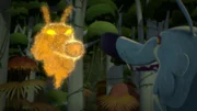 Die Glühwürmchen formieren sich zu einer Wölfin, um den Wolf zu hypnotisieren.