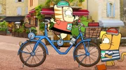 Moon möchte mit Ollie an einem Radrennen in Frankreich teilnehmen.