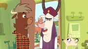 Zebu beschwert sich bei Sherlock Yack und Hermione: Man hat eine Torte nach ihm geworfen.