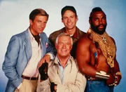v.li. Templeton Peck (Dirk Benedict), John 'Hannibal' Smith (George Peppard), 'Howling Mad' Murdock (Dwight Schultz) und B.A. (Mr. T.) v.li. Templeton Peck (Dirk Benedict), John 'Hannibal' Smith (George Peppard), 'Howling Mad' Murdock (Dwight Schultz) und B.A. (Mr. T.)