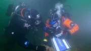 Ross Kemp and maritime archaeologist, Mallory Haas.