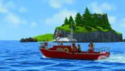 Feuerwehrmann Sam und sein Team suchen nach Joe Sparkes.