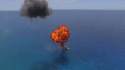 “We have two minutes to get of this boat” says Paul De Gelder. Pyrotechnic teams from Nassau and New York ‘explode’ a small sports boat. The environment was not damaged during the stunt.
