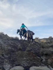 Clayton Phipps taking the horse up the rocking land.
