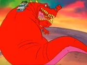 Der Doc begegnet mit seiner Zeitmaschine einem gefräßigen Dinosaurier.