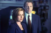 Dana Scully (Gillian Anderson, l.); Morris Fletcher (Michael McKean, r.)