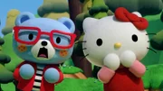 Die Freunde sind im Wald und wollen zelten. Doch plötzlich bemerken sie, dass ihre Marshmallows verschwunden sind, die sie über dem Lagerfeuer rösten wollten. Li.: Rio.