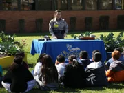 Warden Chelsea Bailey talking to school kids.
