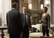 L-R: Reese (Jim Caviezel), Harold Finch (Michael Emerson), Monica Jacobs (Tracie Thoms)