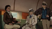 ARCHER -- "Season 9, Episode 1 -- Pictured (l-r):  Princess Lanaluakalani (voice of Aisha Tyler), Siegbert Fuchs (voice of Chris Parnell), Sterling Archer (voice of H. Jon Benjamin). CR: FXX