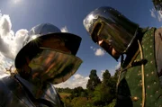 Monty Halls and Stuart Prior helmet to helmet
