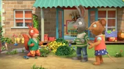 Pip, Posy und Jamila spielen Schatzsuche. Aber Jamila vergisst immer wieder, dass sie das blaue Spielzeugauto als Schatz verstecken soll.