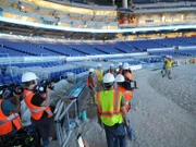 The tanks for the new stadium are put into place.